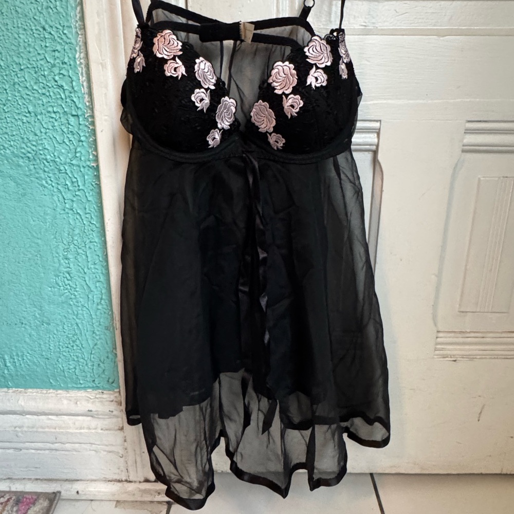 Black Lace Embroidered Babydoll